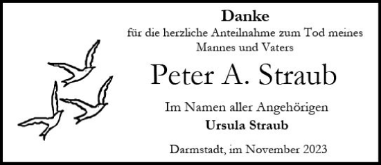 Traueranzeige von Peter  Straub von Darmstädter Echo