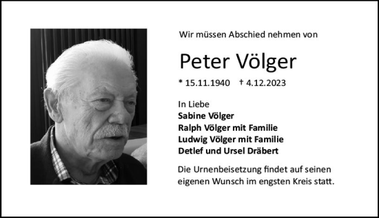 Traueranzeige von Peter Völger von Darmstädter Echo