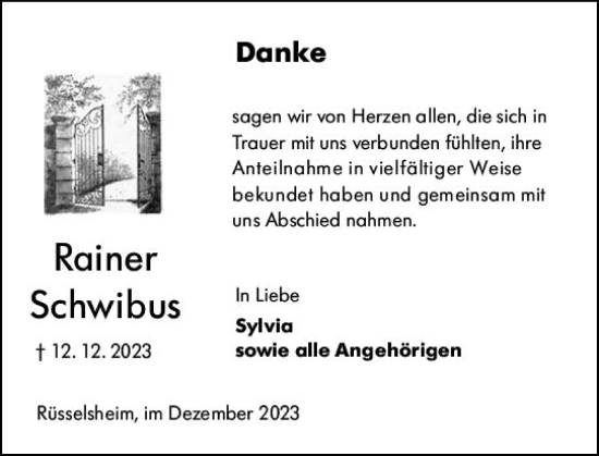 Traueranzeige von Rainer Schwibus von Rüsselsheimer Echo