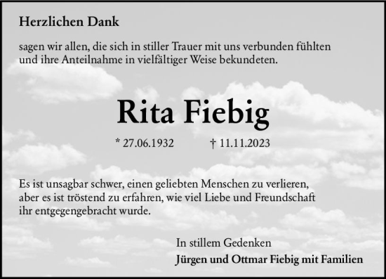 Traueranzeige von Rita Fiebig von Groß-Gerauer Echo