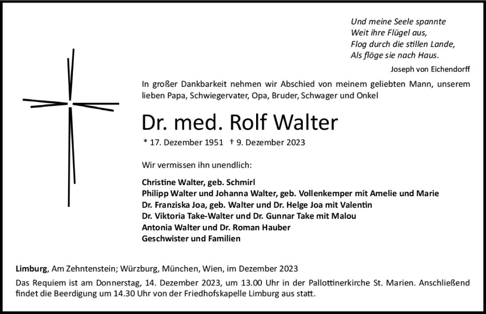  Traueranzeige für Rolf Walter vom 11.12.2023 aus Nassauische Neue Presse