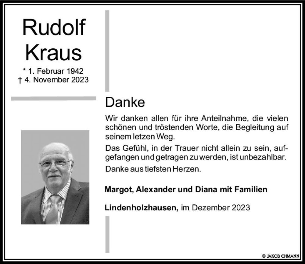  Traueranzeige für Rudolf Kraus vom 02.12.2023 aus Nassauische Neue Presse