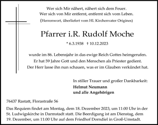 Traueranzeige von Rudolf Moche von Darmstädter Echo