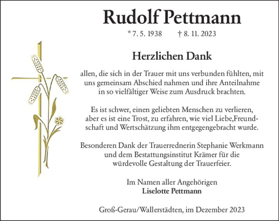 Traueranzeige von Rudolf Pettmann von Groß-Gerauer Echo