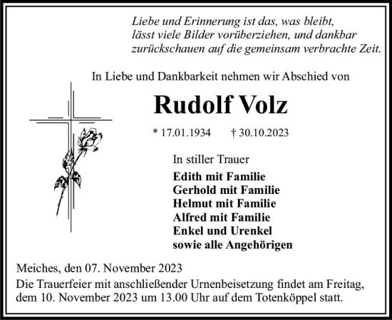 Traueranzeige von Rudolf Volz von VRM Trauer