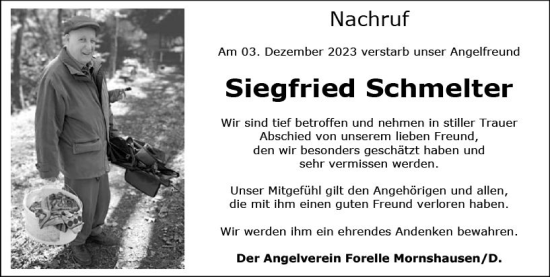Traueranzeige von Siegfried Schmelter von Hinterländer Anzeiger