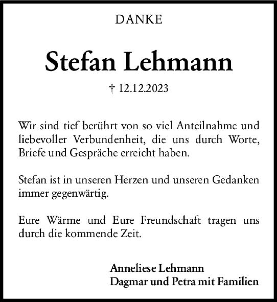  Traueranzeige für Stefan Lehmann vom 30.12.2023 aus Darmstädter Echo