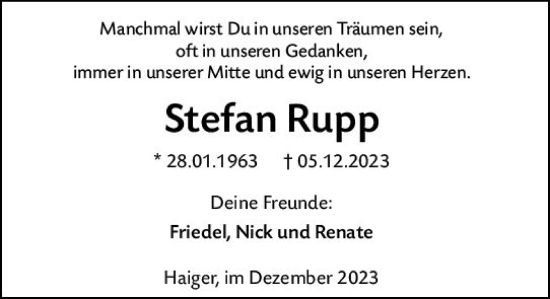 Traueranzeige von Stefan Rupp von Dill Block