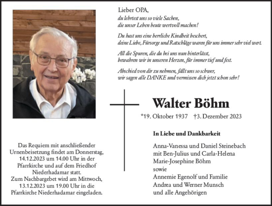 Traueranzeige von Walter Böhm von Nassauische Neue Presse