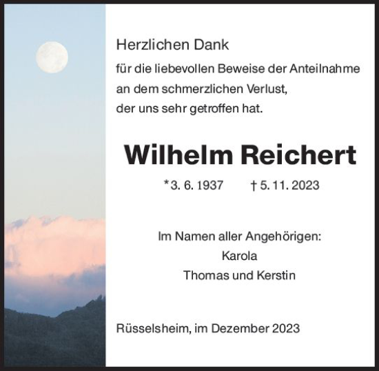 Traueranzeige von Wilhelm Reichert von Rüsselsheimer Echo