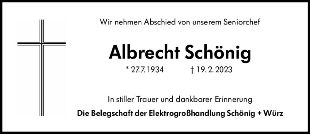  Traueranzeige für Albrecht Schönig vom 25.02.2023 aus Darmstädter Echo