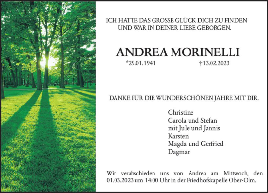 Traueranzeige von Andrea Morinelli von Allgemeine Zeitung Mainz