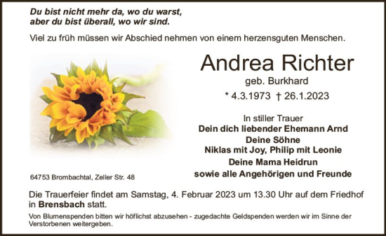 Traueranzeige von Andrea Richter von Odenwälder Echo