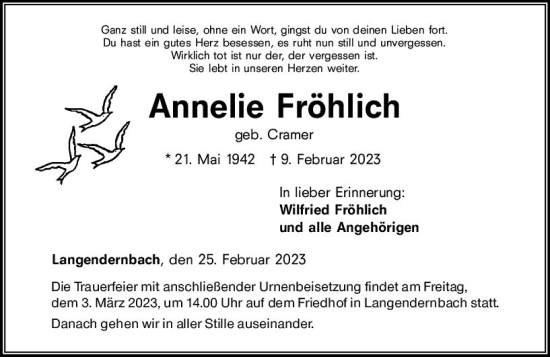 Traueranzeige von Annelie Fröhlich von Nassauische Neue Presse