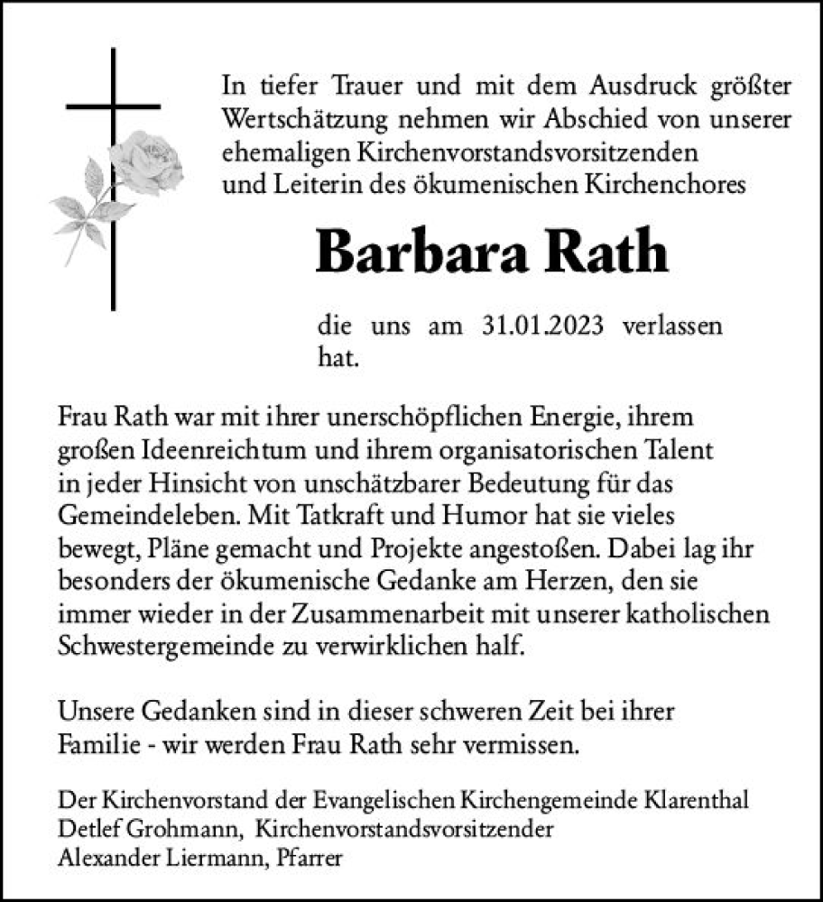  Traueranzeige für Barbara Rath vom 04.02.2023 aus Wiesbadener Kurier gesamt