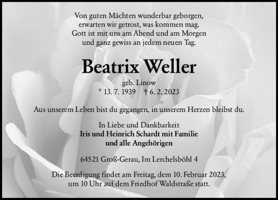 Traueranzeige von Beatrix Weiler von Groß-Gerauer Echo