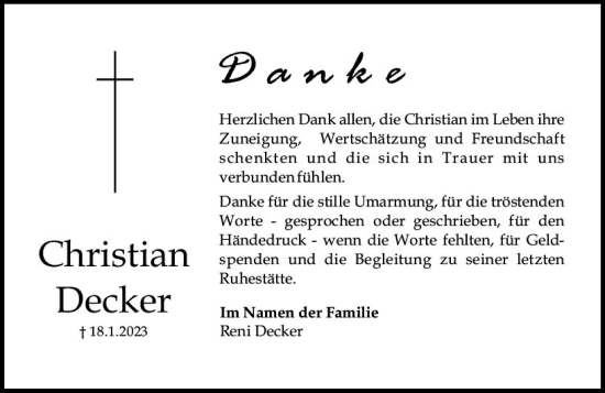 Traueranzeige von Christian Decker von Allgemeine Zeitung Mainz