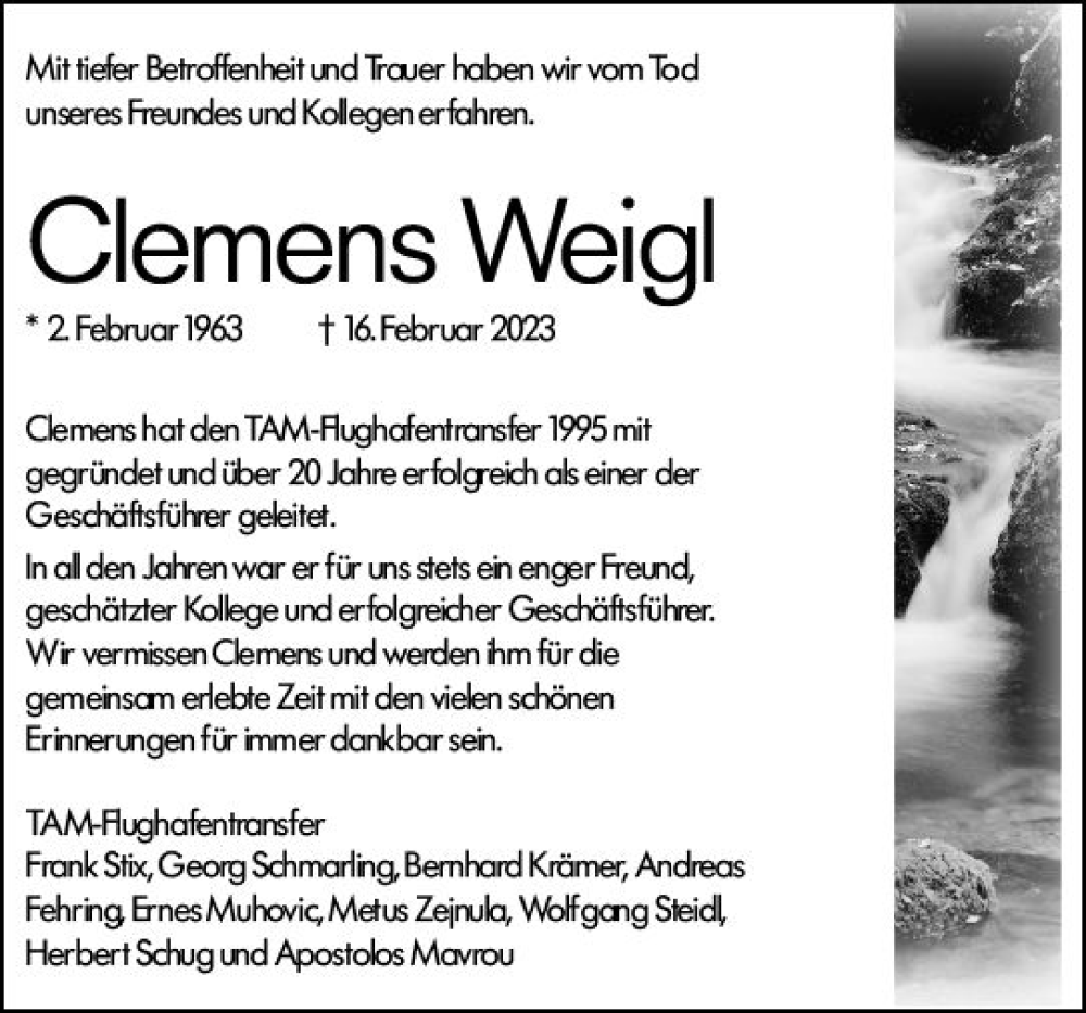  Traueranzeige für Clemens Weigl vom 22.02.2023 aus Darmstädter Echo