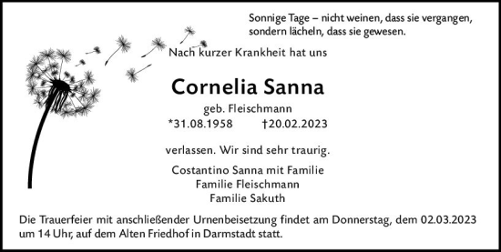 Traueranzeige von Cornelia Sanna von Darmstädter Echo