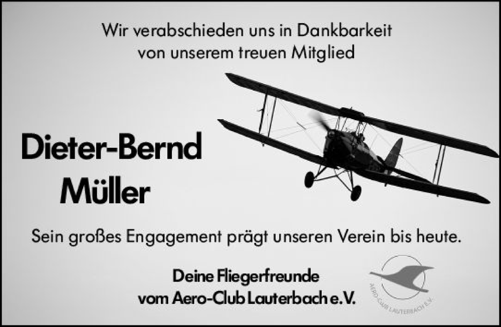  Traueranzeige für Dieter-Bernd Müller vom 01.02.2023 aus VRM Trauer