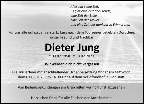 Traueranzeige von Dieter Jung von Dill Block