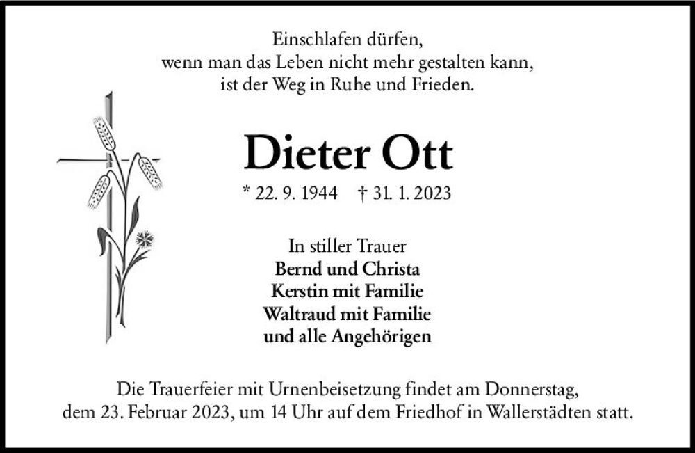  Traueranzeige für Dieter Ott vom 18.02.2023 aus Groß-Gerauer Echo