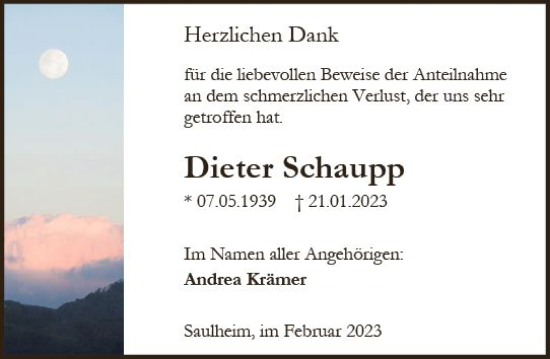 Traueranzeige von Dieter Schaupp von Allgemeine Zeitung Mainz