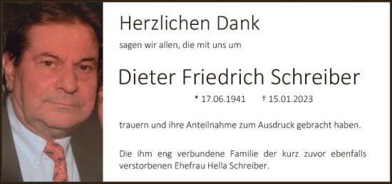 Traueranzeige von Dieter Friedrich Schreiber von Darmstädter Echo