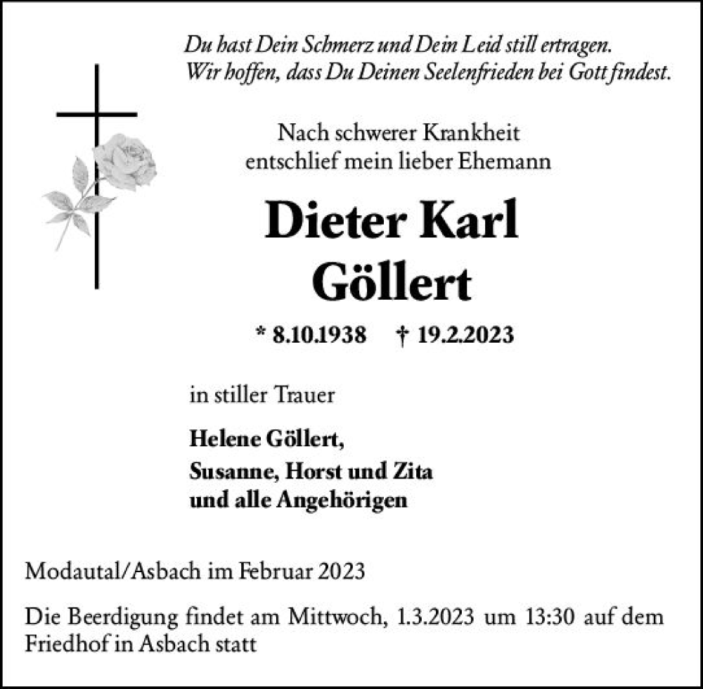  Traueranzeige für Dieter Karl Göllert vom 25.02.2023 aus Darmstädter Echo
