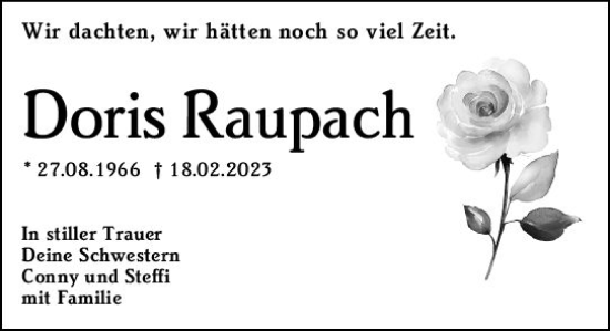 Traueranzeige von Doris Raupach von Darmstädter Echo