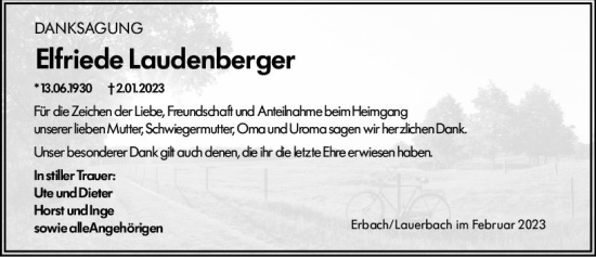 Traueranzeige von Elfriede Laudenberger von Odenwälder Echo