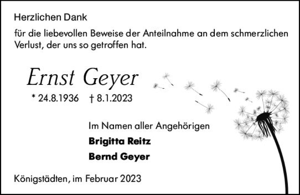  Traueranzeige für Ernst Geyer vom 11.02.2023 aus Rüsselsheimer Echo