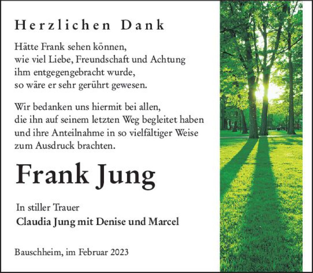  Traueranzeige für Frank Jung vom 18.02.2023 aus Rüsselsheimer Echo