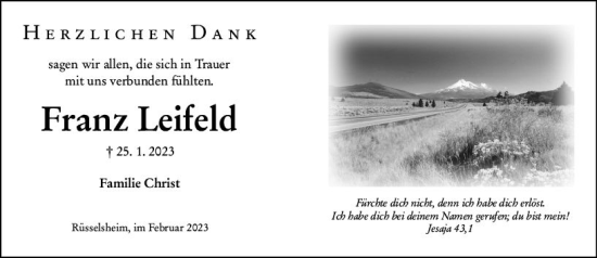 Traueranzeige von Franz Leifeld von Rüsselsheimer Echo