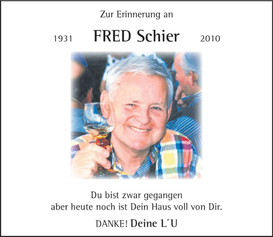 Traueranzeige von Fred Schier von Allgemeine Zeitung Mainz