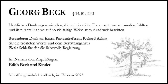 Traueranzeige von Georg Beck von Wetzlarer Neue Zeitung
