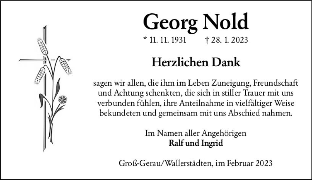  Traueranzeige für Georg Nold vom 18.02.2023 aus Groß-Gerauer Echo