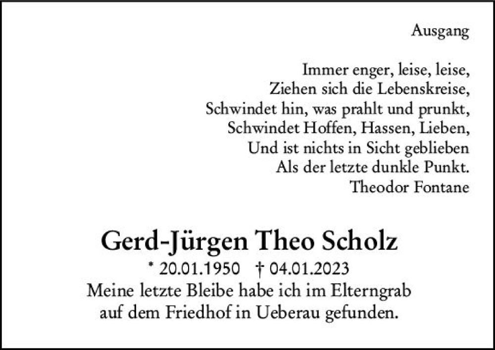  Traueranzeige für Gerd-Jürgen Theo Scholz vom 17.02.2023 aus Darmstädter Echo