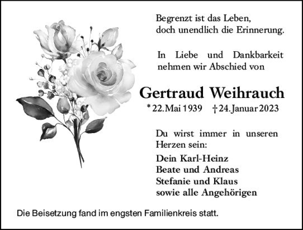  Traueranzeige für Gertraud Weihrauch vom 11.02.2023 aus Rüsselsheimer Echo