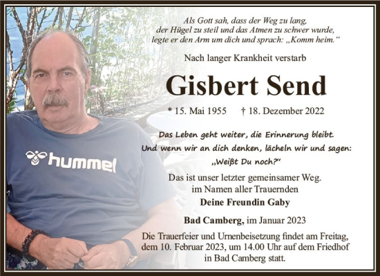 Traueranzeige von Gisbert Send von Camberger Anzeiger