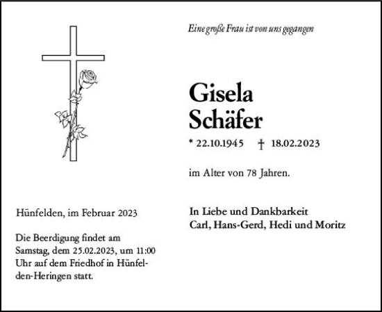 Traueranzeige von Gisela Schäfer von Nassauische Neue Presse