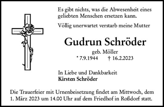 Traueranzeige von Gudrun Schröder von Darmstädter Echo