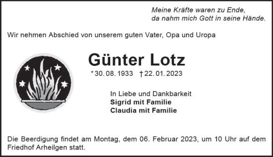 Traueranzeige von Günter Lotz von Darmstädter Echo