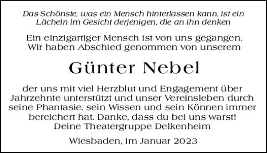 Traueranzeige von Günter Nebel von Wiesbadener Kurier gesamt