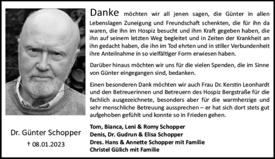 Traueranzeige von Günter Schopper von Darmstädter Echo
