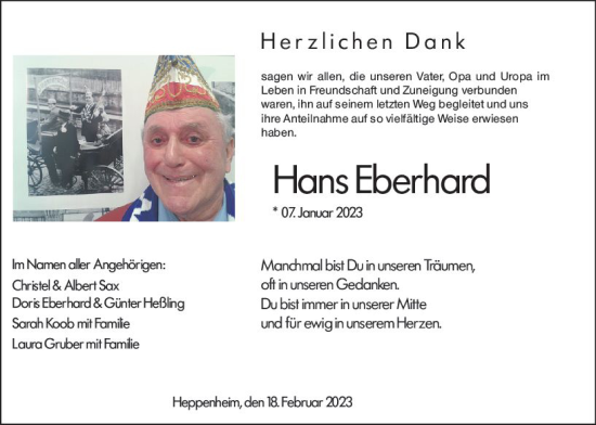 Traueranzeige von Hans Eberhard von Starkenburger Echo
