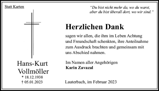 Traueranzeige von Hans-Kurt Vollmöller von VRM Trauer