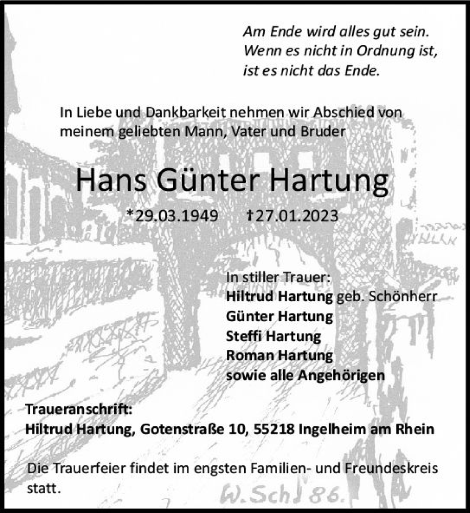  Traueranzeige für Hans Günter Hartung vom 04.02.2023 aus Allgemeine Zeitung Ingelheim-Bingen