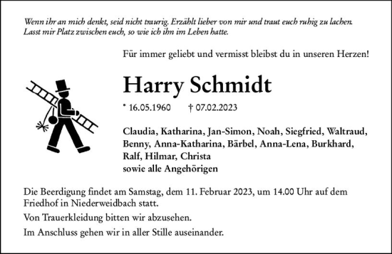 Traueranzeige von Harry Schmidt von Wetzlarer Neue Zeitung