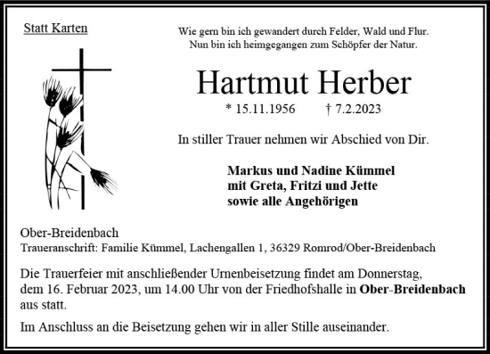 Traueranzeige von Hartmut Herber von VRM Trauer